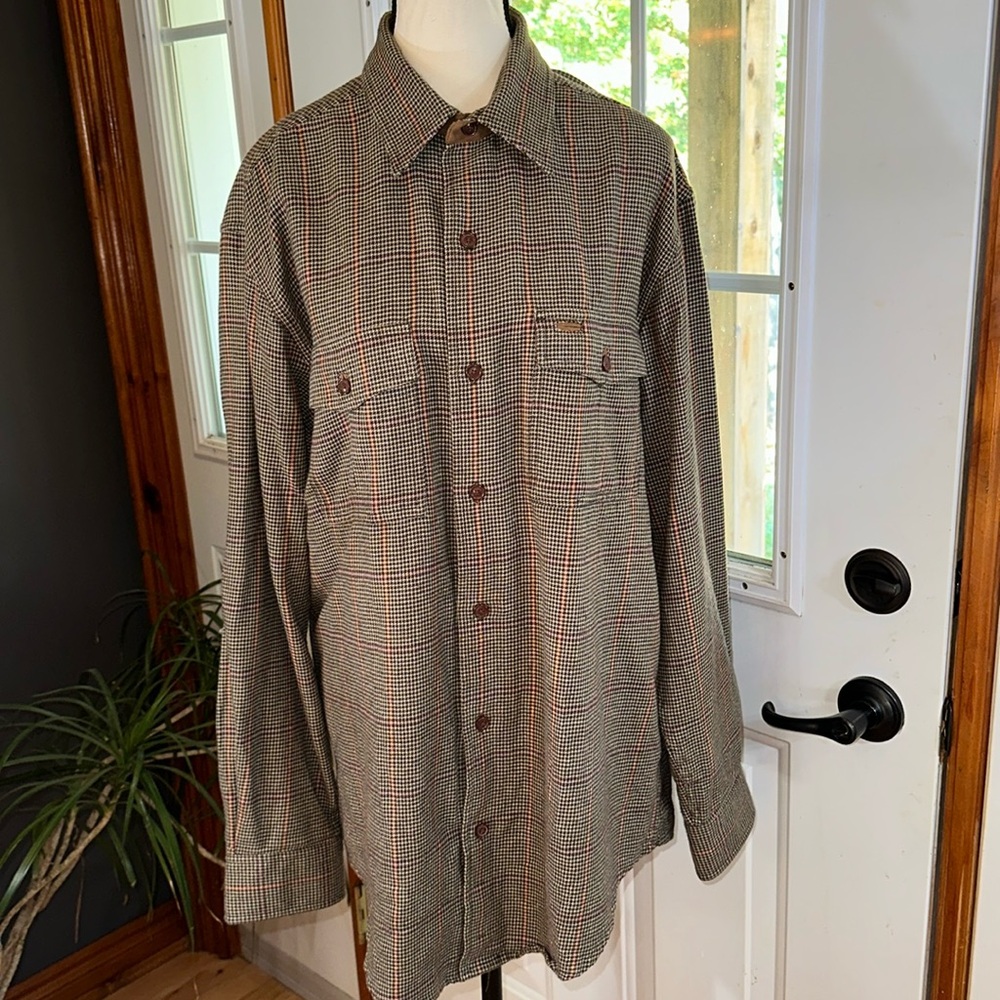 Orvis Houndstooth Plaid Pattern Button Up